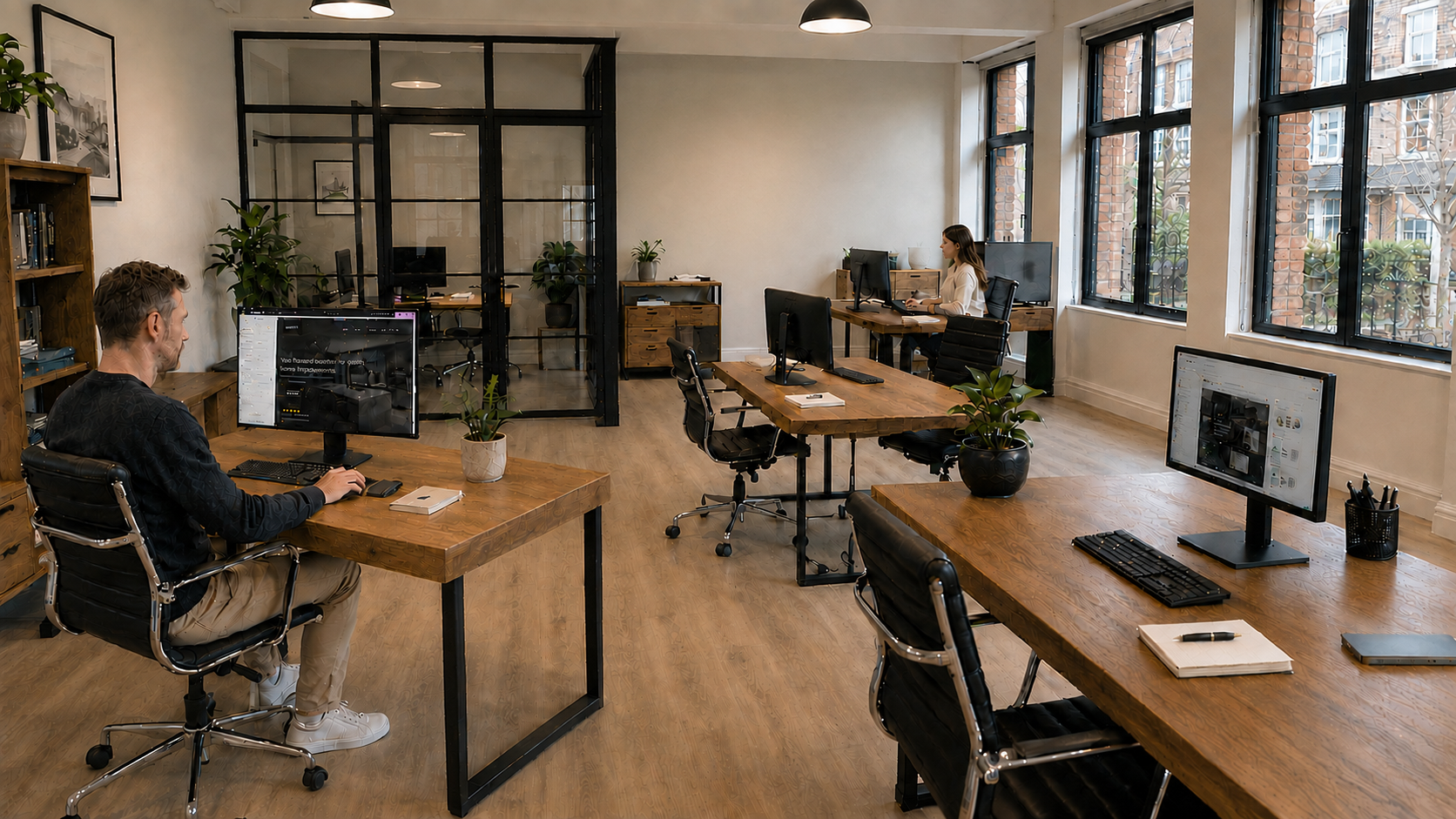 Web design studio space with the team working at desks